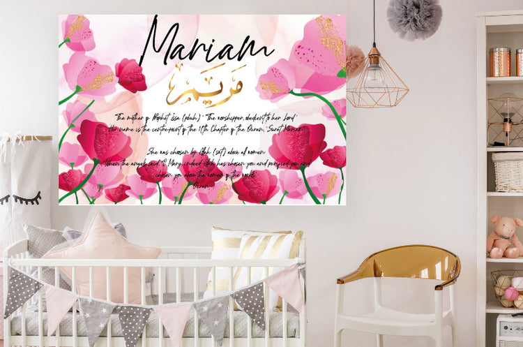 Framed Name Meaning | Floral Nursery Canvas Print