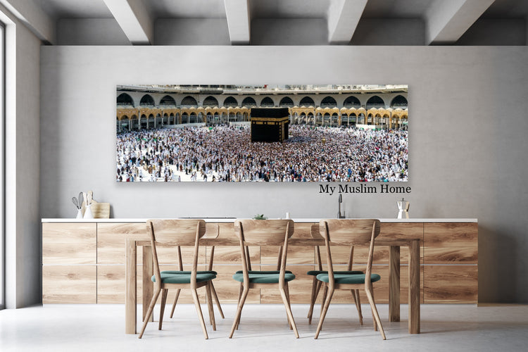 Horizontal Kaaba Canvas - Pilgrims Gathering Around the Kaaba