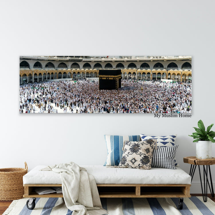 Horizontal Kaaba Canvas - Pilgrims Gathering Around the Kaaba