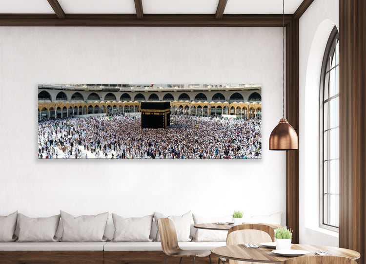 Horizontal Kaaba Canvas - Pilgrims Gathering Around the Kaaba