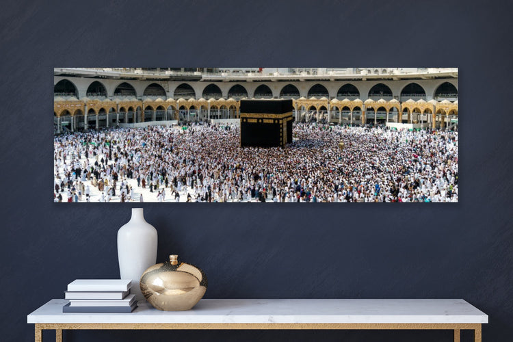 Horizontal Kaaba Canvas - Pilgrims Gathering Around the Kaaba