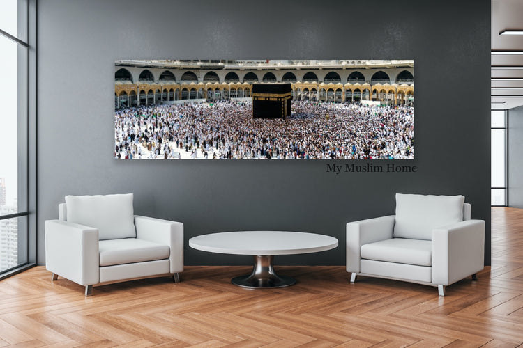 Horizontal Kaaba Canvas - Pilgrims Gathering Around the Kaaba