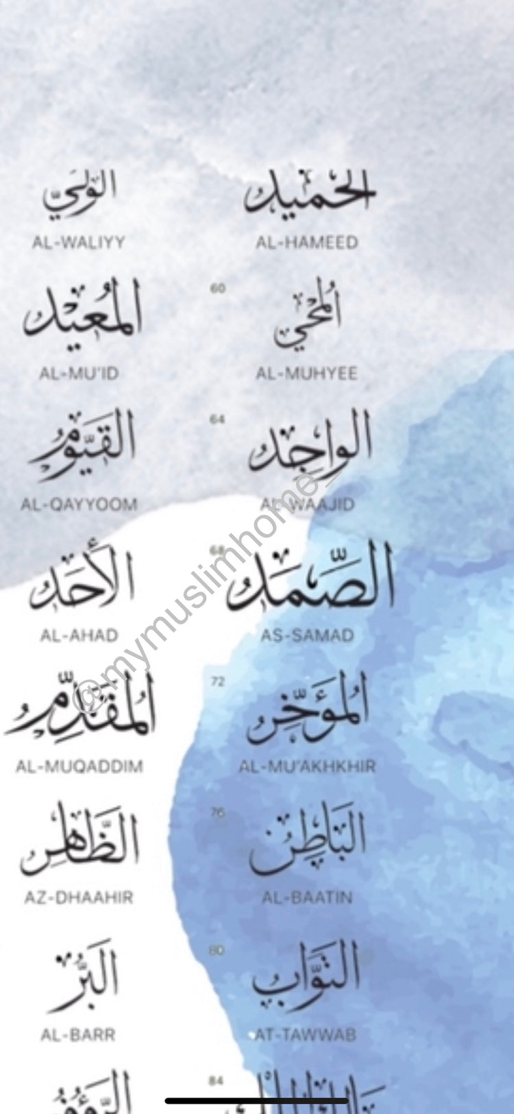 99 Names of Allah (swt) Canvas - Asmaa Ullahu Husna Kids Canvas